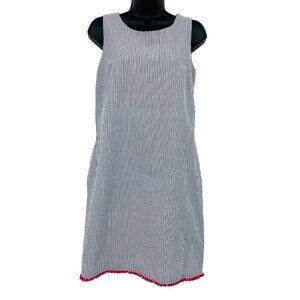 Heyton Seersucker Shift Dress Womens 2‎ Blue White Stripe Fringe Pocket Coastal